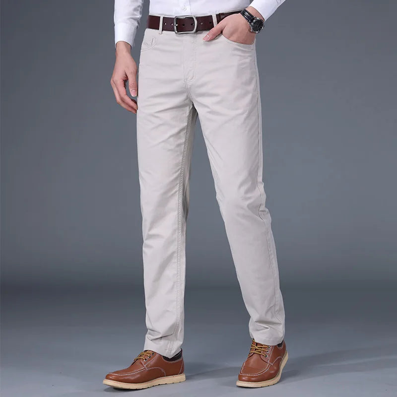 Olive Stretch Chinos Men Suit Pants Stretch Male Trousers Long Straight Pants