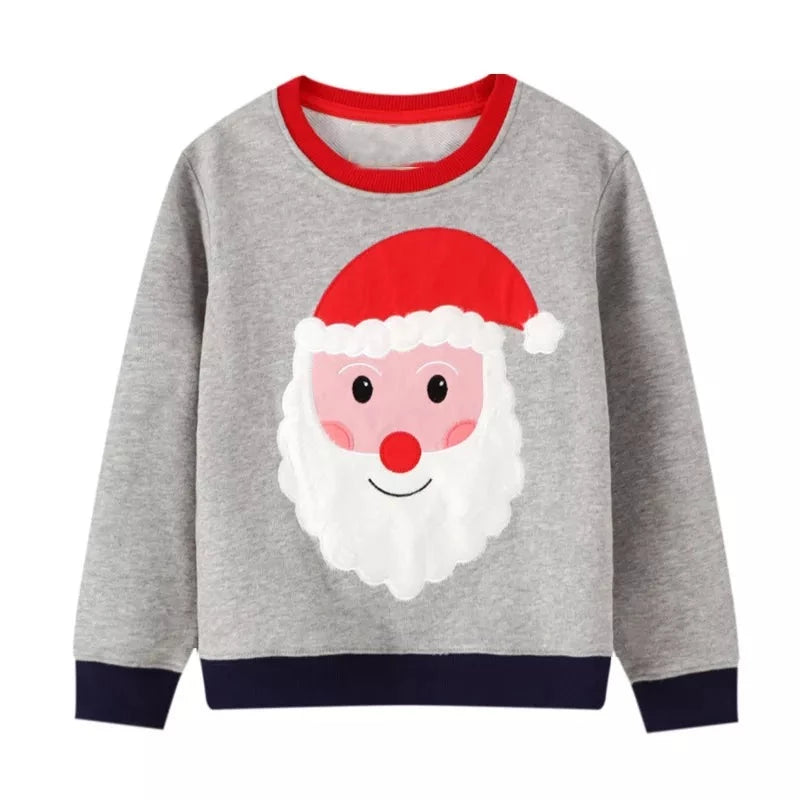 Christmas Costume Santa Claus Appliques Boys Sweatshirts for Kids Clothes