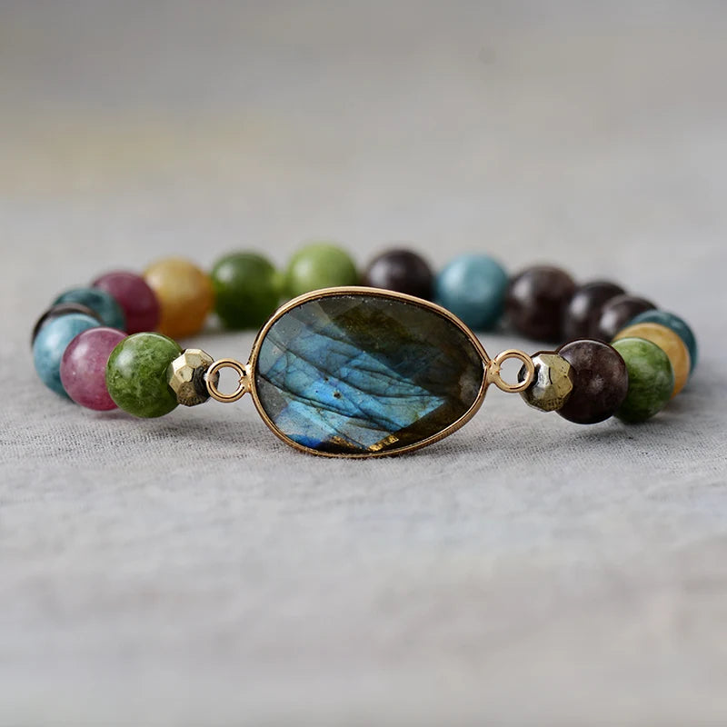 Bracelets Natural Stone Labradorite Stretch Elastic Bracelet Minimalist Couples Handmade Jewelry