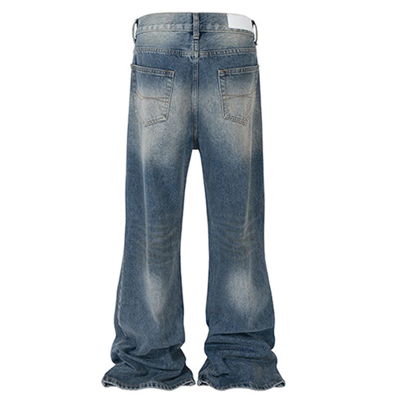 Men Blue Flared Jeans  Designer Loose Denim Pants Casual Jeans Trousers