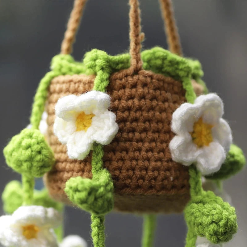 Crochet Plants Vine Hanging Basket Artificial Flowers Handmade Gift For Her Room Home Wall Decor