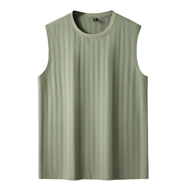 Summer Men's Round Neck Striped Nylon Wide Shoulder Tank Top