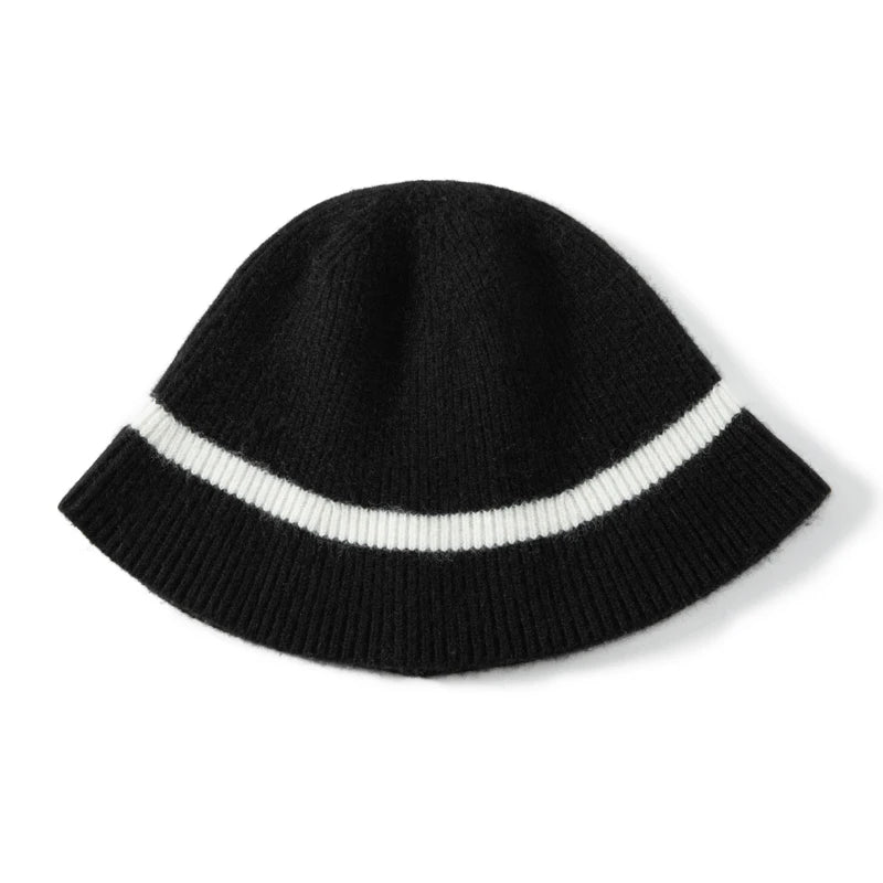 Cashmere Bucket Hats for Women Autumn Winter Casual Knitted Striped Cap Adult Decorate Warm Hat