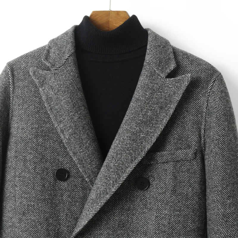 Winter Jacket Men's Pure Wool Coat Double Breasted Long Overcoat Men Wool Trench Coats