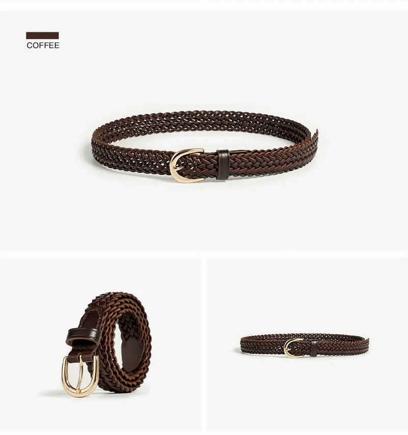 Woven Belts Women Ladies Genuine Leather Buckle Ladies Gifts Accessories