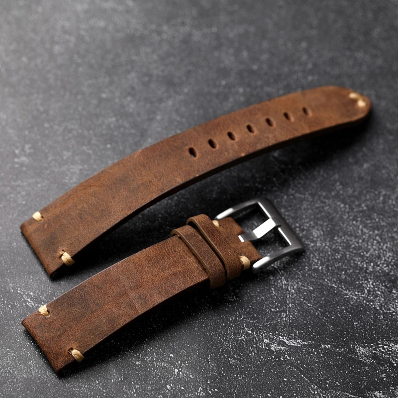 Men Vintage Leather Watchband Frosted Soft Head Layer Watch Bracelet