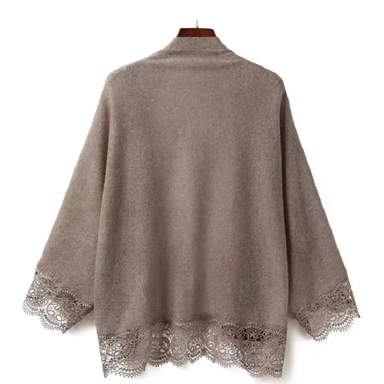 Wool Knitted Shawl With Lace Lace Lace Cardigan Cape Shawl