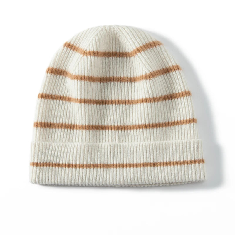 Striped Hats for Women Winter Pure Cashmere Knitted Hat Outdoor Adult Beanies Keep Warm Cap