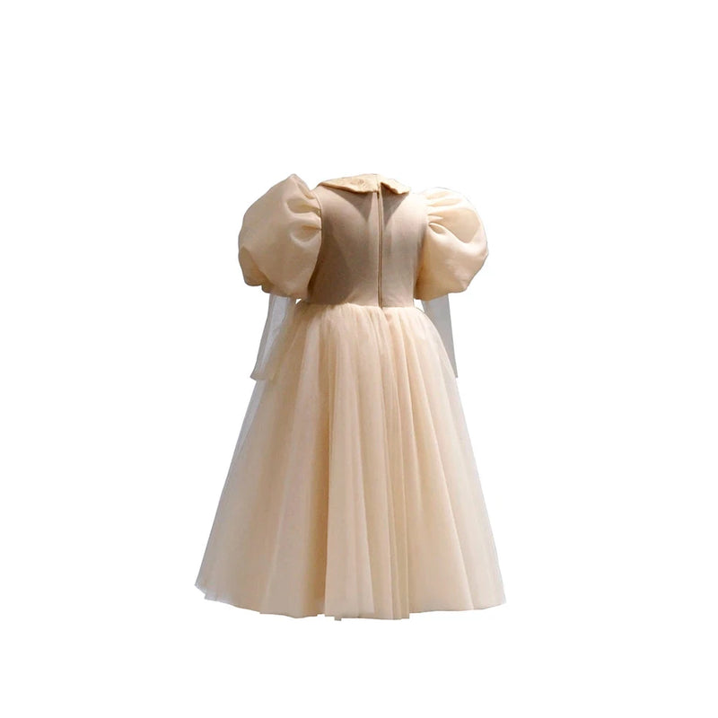 Champagne Girls Skirt Lace Lantern Sleeves Ball Gown Customized Elegant Kids Dresses