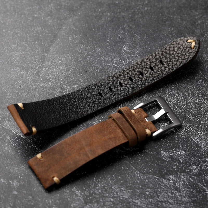 Men Vintage Leather Watchband Frosted Soft Head Layer Watch Bracelet