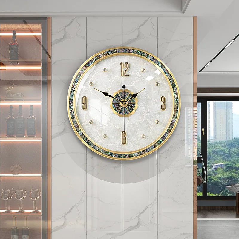 Luxury Brass Clock for Living Room Decoration Shell Wall Clock Decor