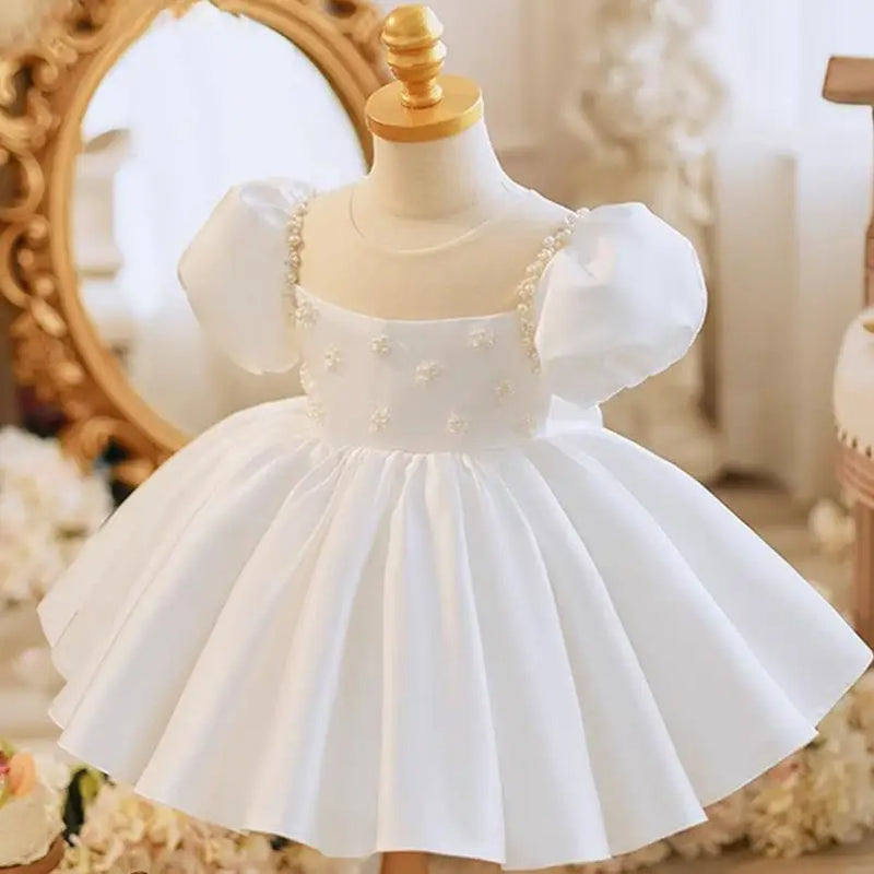 Baby Princess Ball Gown Bow Beading Design Birthday Baptism Party Easter Dresses For Girls