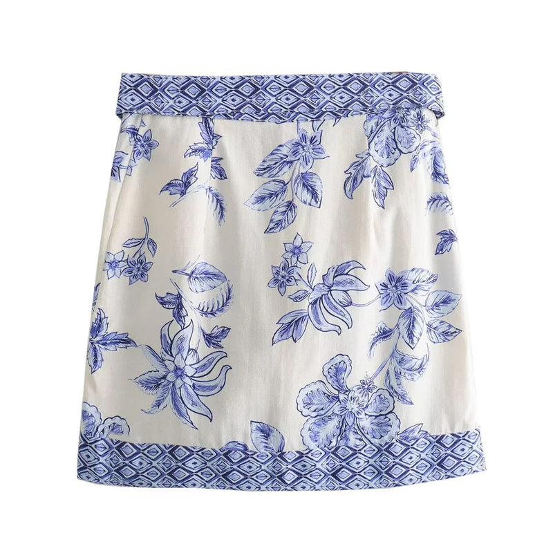 Women Casual European and American Versatile Flower Midi Skirt