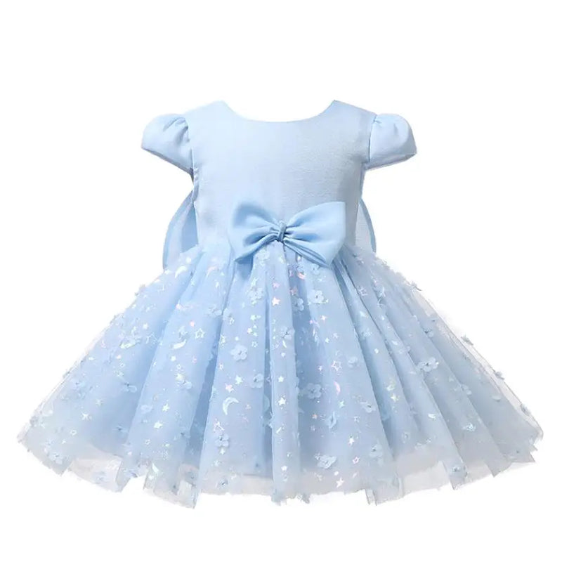 Princess Ball Gown Bow Appliques Design Birthday Baptism Party Dresses For Girls