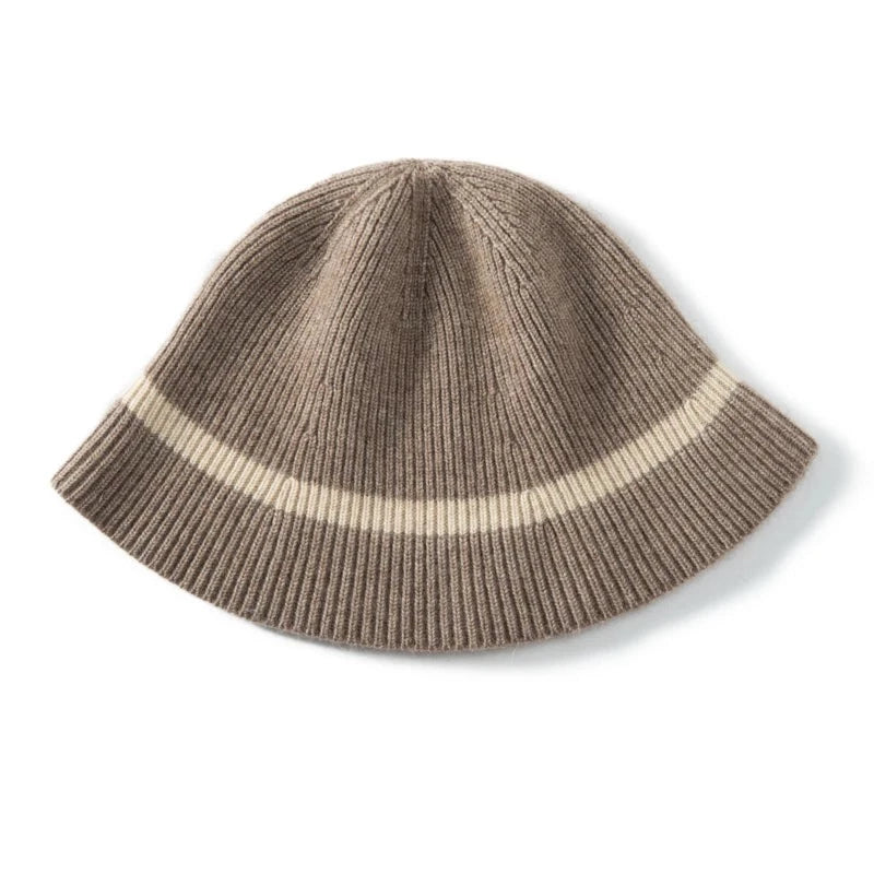 Cashmere Bucket Hats for Women Autumn Winter Casual Knitted Striped Cap Adult Decorate Warm Hat