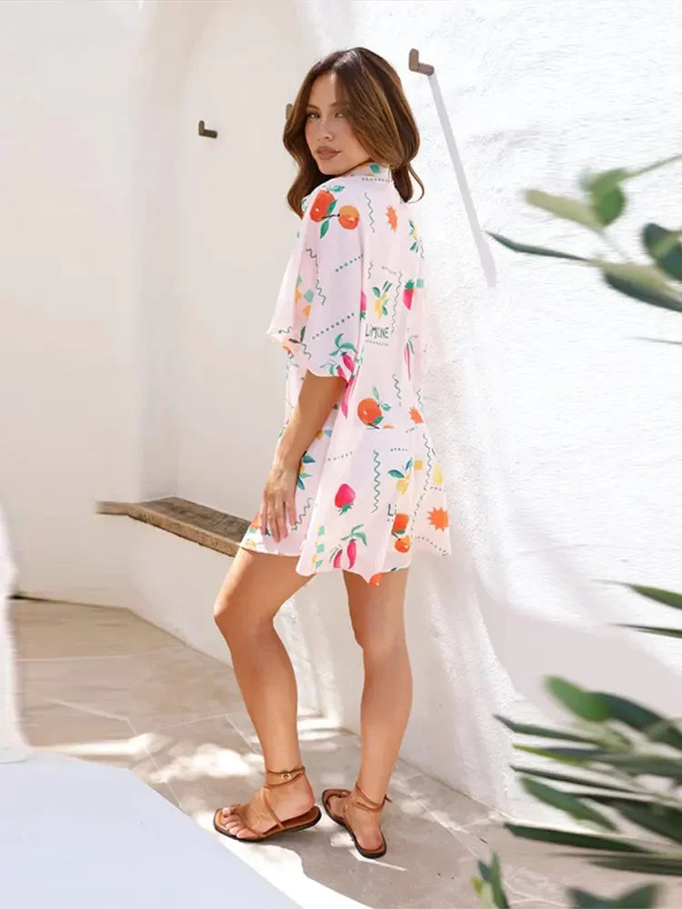 Casual Chic Half Sleeve Loose Short Jumpsuit Loose Lapel Beach Holiday Short Outfits Women Casual Outfits