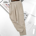 Women Casual Linen Suit Pants Spring Summer Comfortable Female Solid Elastic Waist Ankle-Length Trousers