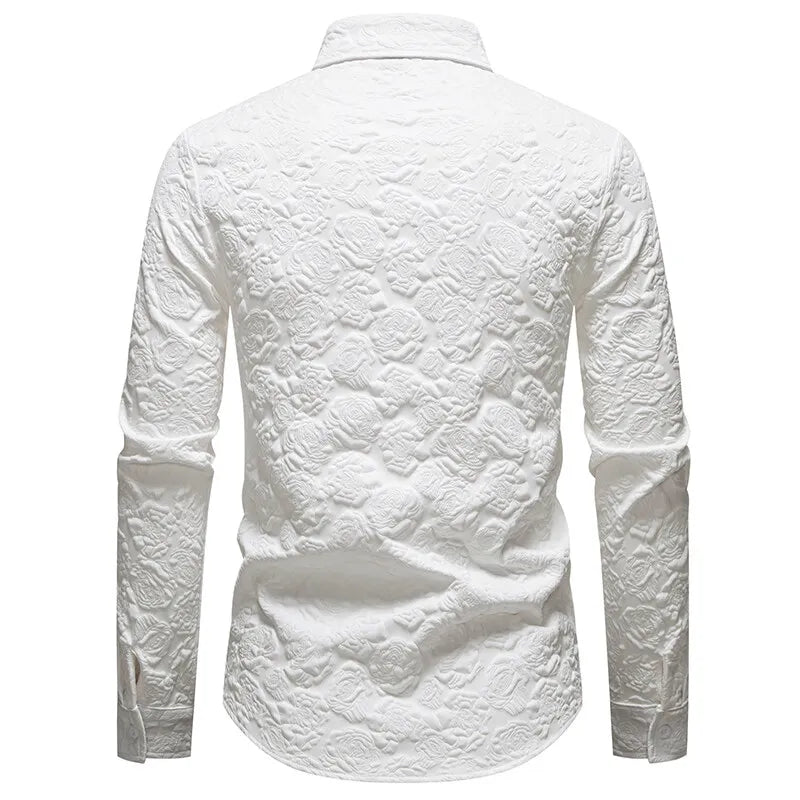 Embossed Fabric Design Men's Shirt Spring Casual Solid Shirts