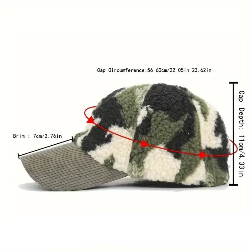 Corduroy Camouflage Feather Baseball Cap With Trendy Pattern For Outdoor