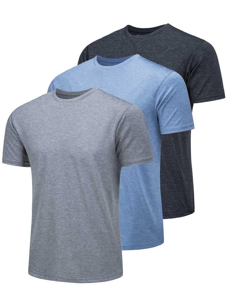 Summer T-shirts Mens Crew Neck Short Sleeve Shirts 3 Pieces Moisture Wicking Quick Dry Casual Tees