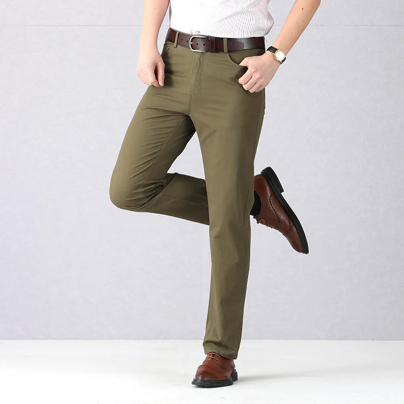 Olive Stretch Chinos Men Suit Pants Stretch Male Trousers Long Straight Pants