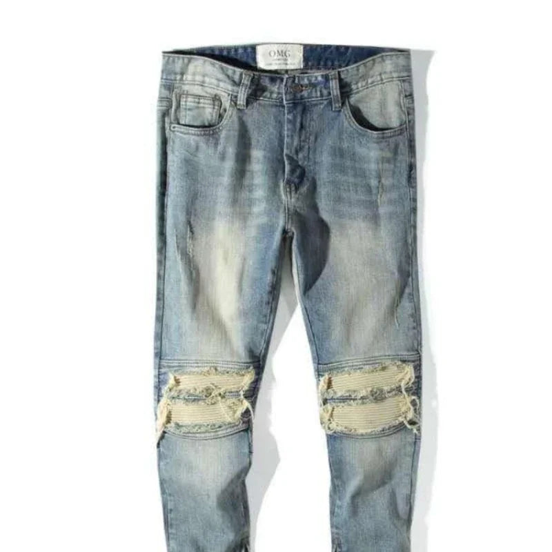 Pants Ripped Jeans for Men Motorcycle Tapered Torn