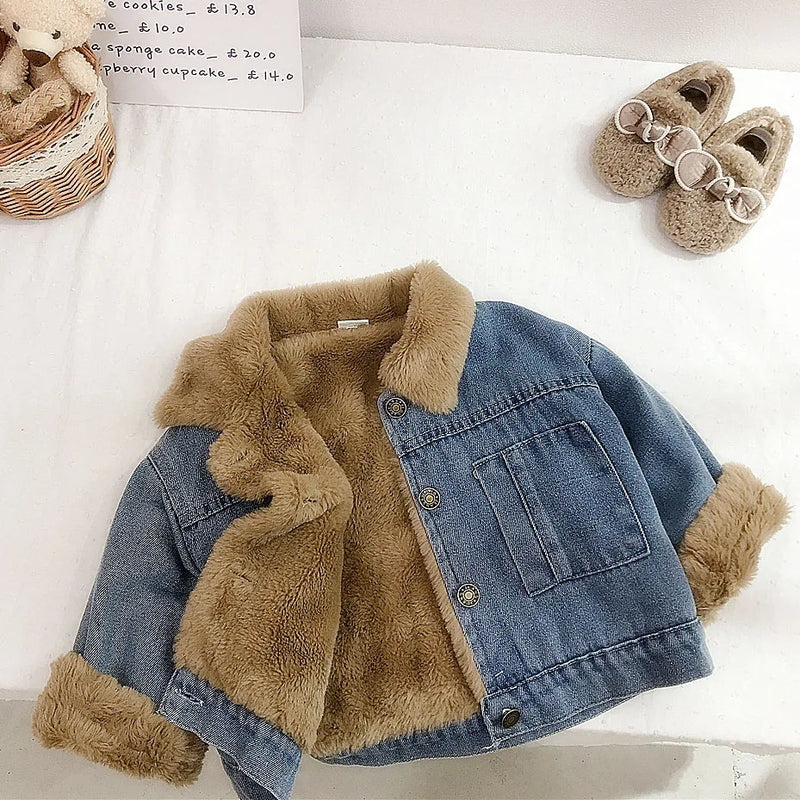 Girls Denim Jacket Elegant Toddler Kid Baby Girl Winter Warm Thick Coat Outfit Outwear