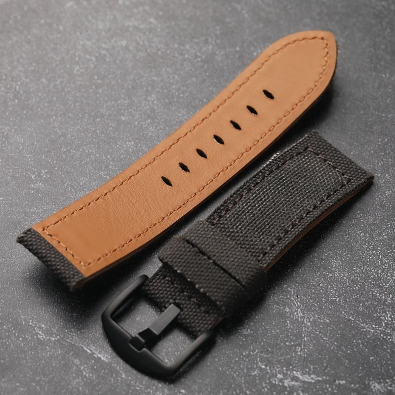 Thickened Canvas Strap Men Fit Leather Bracelet Vintage Bronze Watch Bands