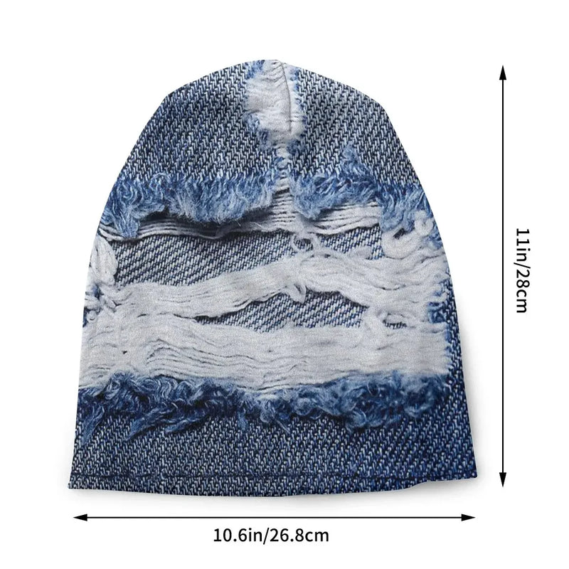 Denim Texture Skullies Beanies  Hats Casual Street Unisex Caps Bonnet Knitted Hat