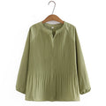 Spring Women Pleated Chiffon Blouses V Necks Long Sleeve Solid Casual Pullover Shirts Loose Tops