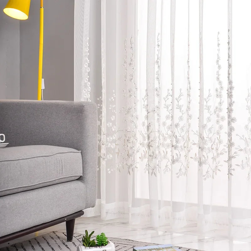 Embroidery White Living Room Balcony Bedroom Embroidered Screen Curtain