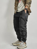 Autumn American Retro Woven Cargo Pants Men's Washed Elastic Waist Drawstring Loose Casual Ankle-tied Trousers