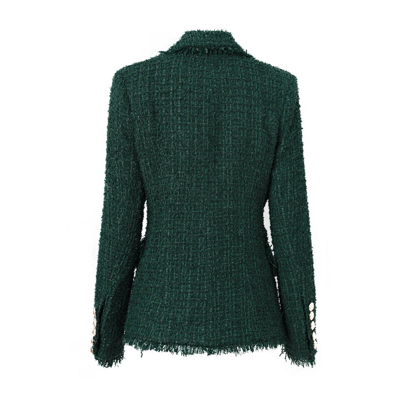 Winter Thick Fabric Woolen Luxury Design Tassel Tweed Women Slim Blazers