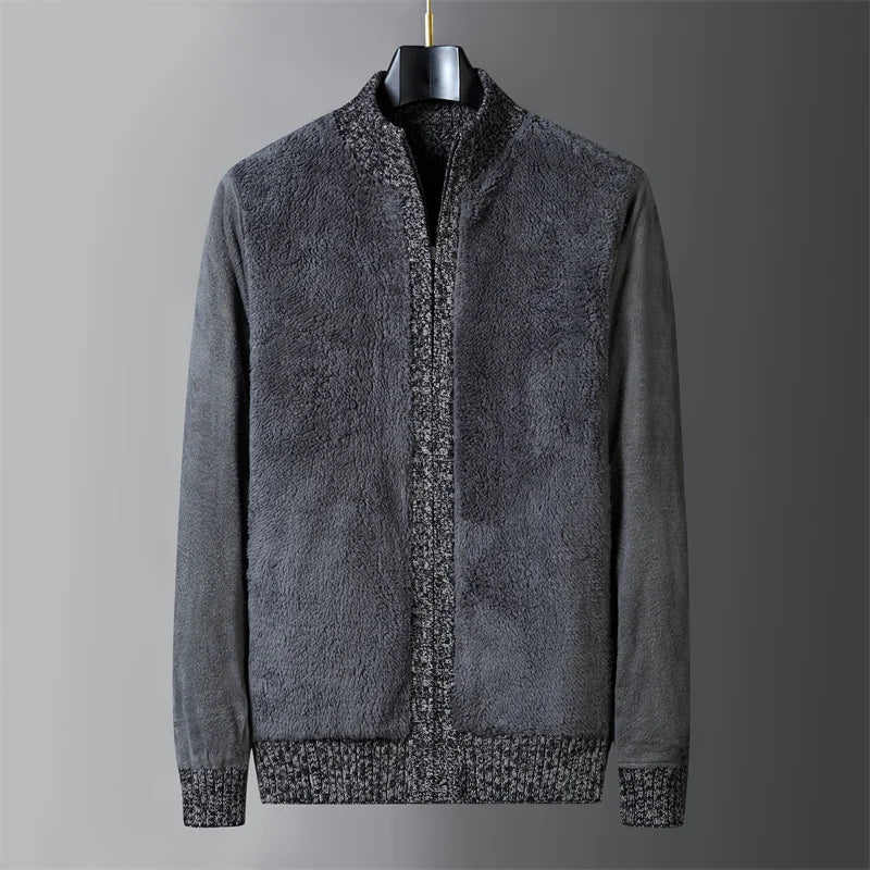 Wool Liner Jumper Fleece Thicken Warm Winter Zipper Sweater Men Cardigan Knitted Clothing