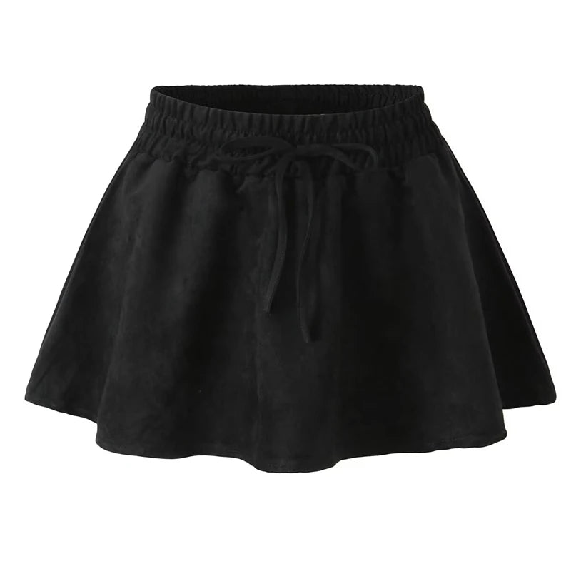 Winter Women Drawstring Elastic Waist Mini Skirt Slim Puffy Skirt