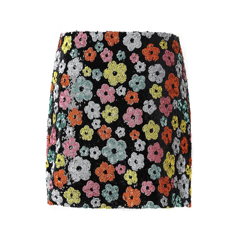 Flowers Women Mini Short Straight Skirt with Lining