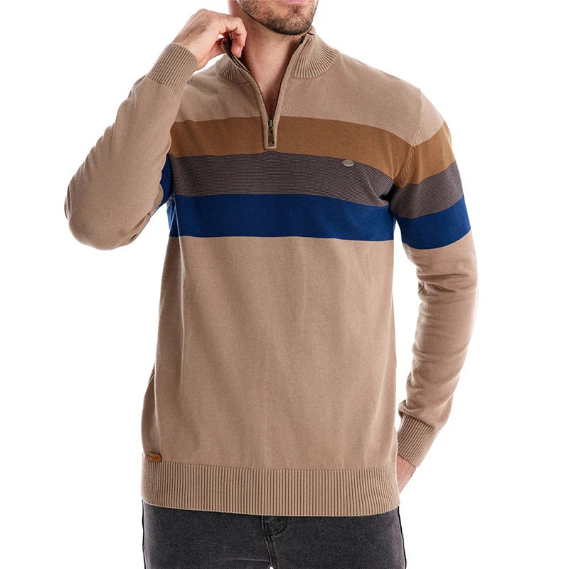 Autumn Winter Men's Zipper Sweater Pullover Striped