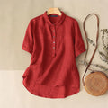 Elegant Half Sleeve Button Shirt Spring Cotton Chemise Female Women Casual Lapel Neck OL Tops