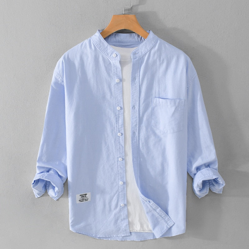 Oxford Cotton Three Quarter Sleeve Shirt for Men Summer Casual Tops