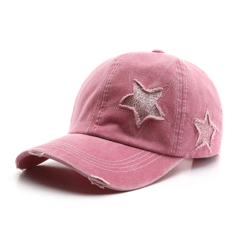 Baseball Cap Women Denim Adjustable Retro Star Design Hat Spring Ladies