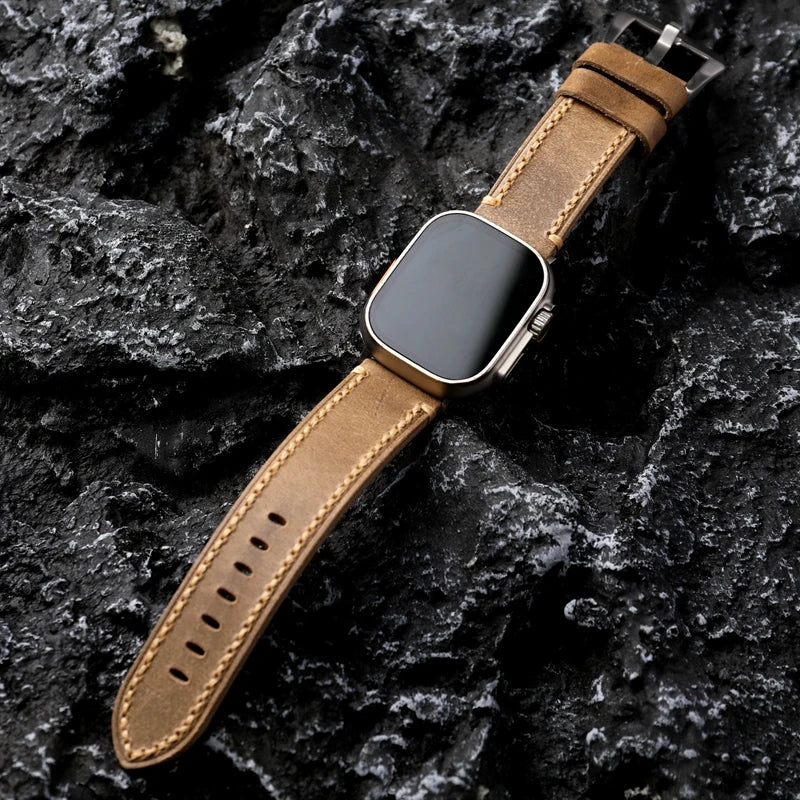 Handmade For Apple Ultra Watch Strap 49MM 45MM Brushed Leather Men's Bracelet