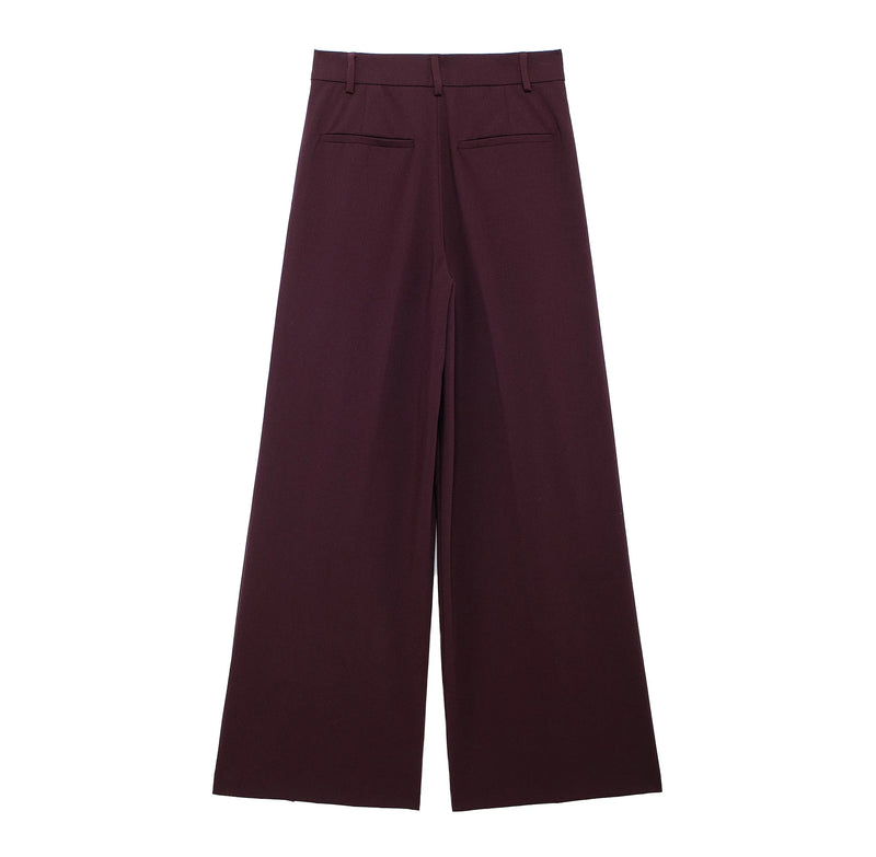 Autumn Women's Double Pleated Loose Pants Burgundy Slim Women's Pants