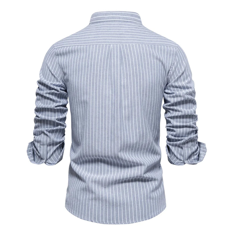 Striped Men's Shirts Single Pocket Stand Collar Long-sleeved Shirts for Men Spring Shirts