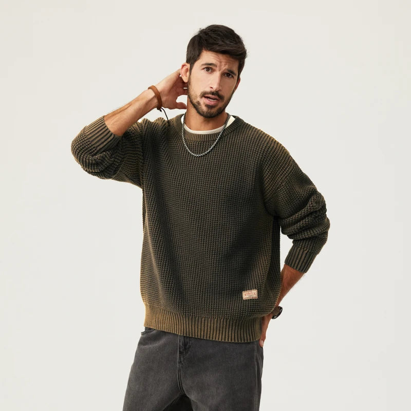 Autumn men knitwear casual loose gradient sweater men patch pullover tops