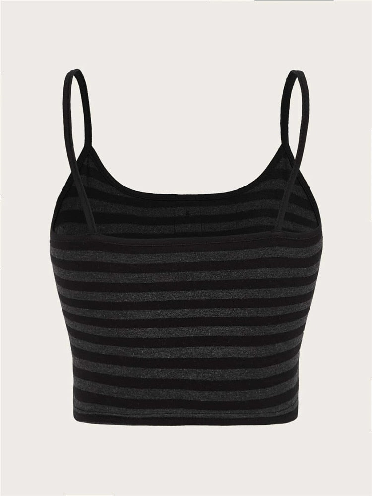 Goth Punk Striped Button Cami Top Women Summer Clothes Grunge High Street Sleeveless Spaghetti Strap Crop Top Streetwear