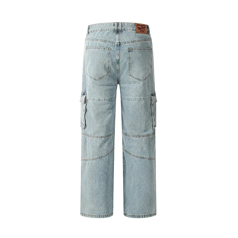 Straight-leg Jeans Streetwear Basic Pants High Street Autumn Casual Side Pocket Denim Summer