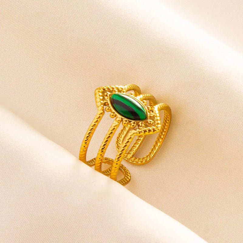 Rings Bohemian Jewelry Green Gemstone Plated Turquoise Rings For Women Girl Gifts Never Fade