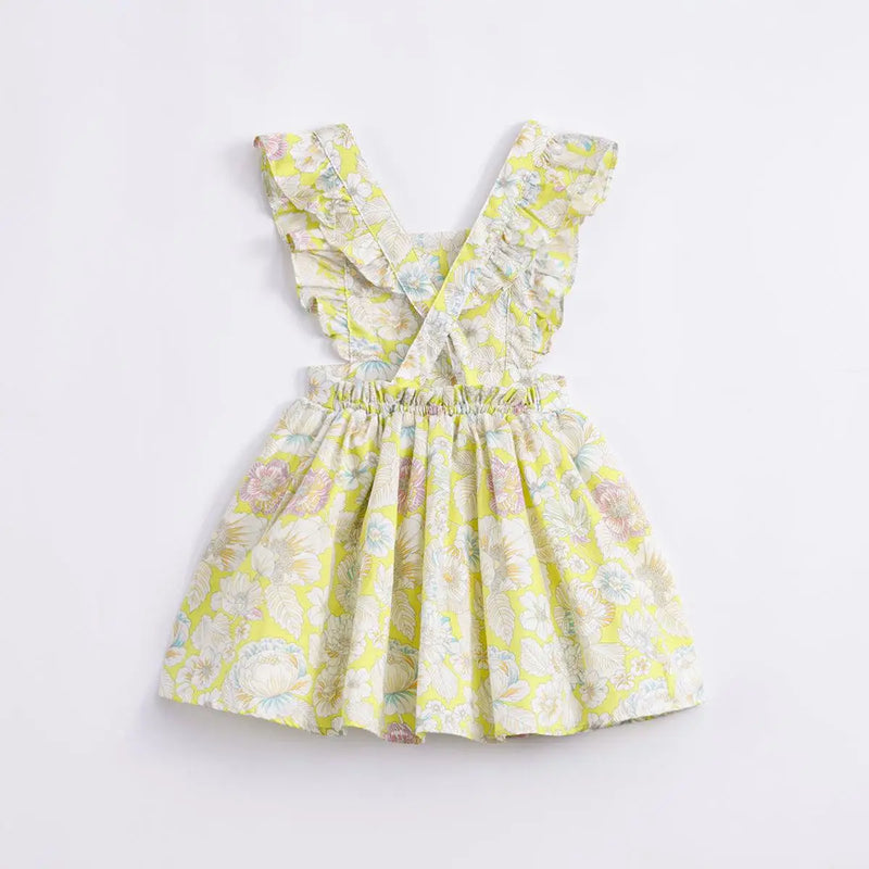 Girls Summer Pastoral Style Floral Cotton Suspender Dresses