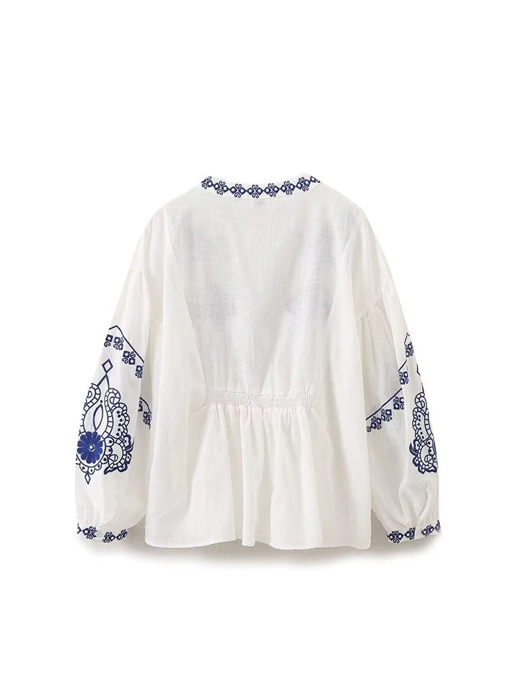 Women's Ethnic Style Embroidery Literature Long Sleeve Shirt Women's Shirt