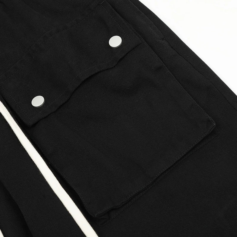 Cargo Pants Mens Streetwear Multi Pockets Overalls Straight Baggy Trousers Casual Pants Black